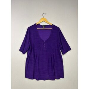 Casual Elie McCarthy Woman 2X Purple Henley Pleated Tunic Comfory Modest Top